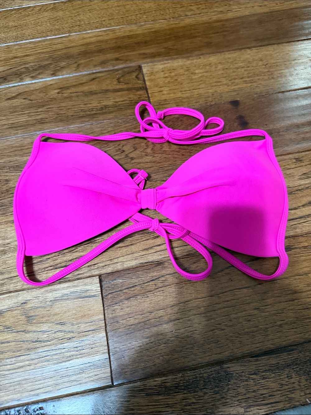 Hot Water Girls Neon Pink Bandeau Bikini Top with Tie Straps